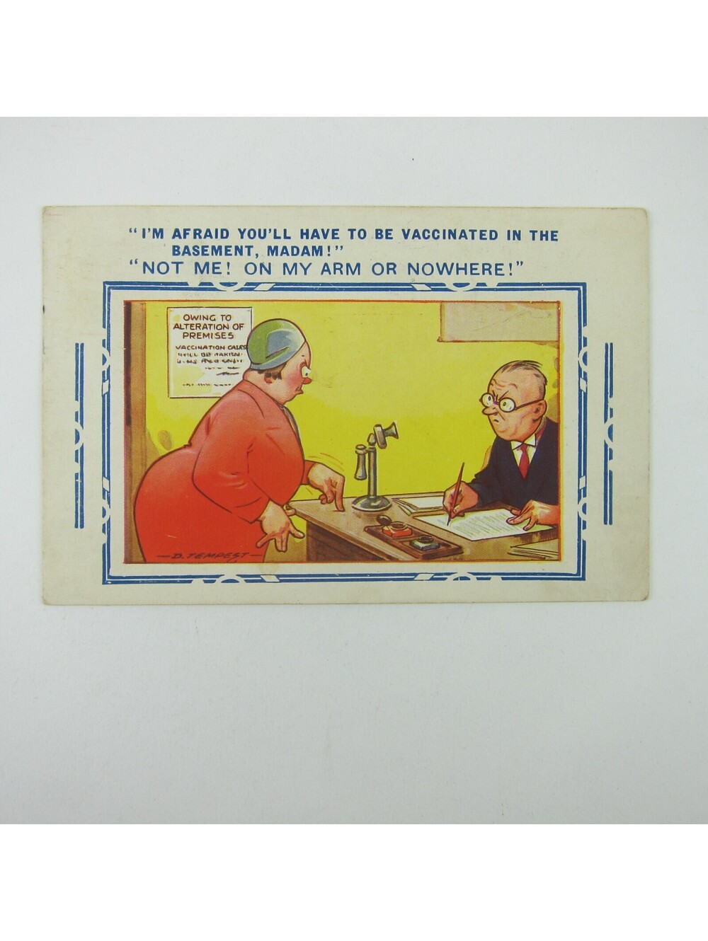 Postcard Bamforth Comic Humor Doctor Office Woman Vaccination Shot Vintage 1937